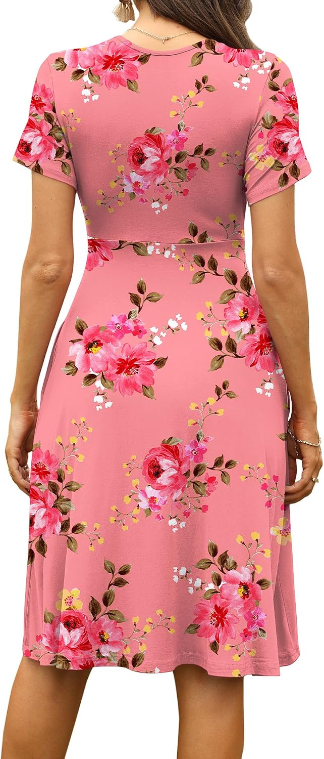 WEACZZY Women's Summer Short Sleeve Casual Dresses V-Neck Floral Party Dress with Pockets