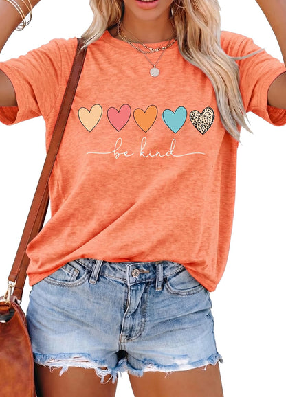 YEXIPO Womens Graphic Tees Short Sleeve Summer Tops Funny Letter Print Crew Neck Casual Loose Cute T Shirts