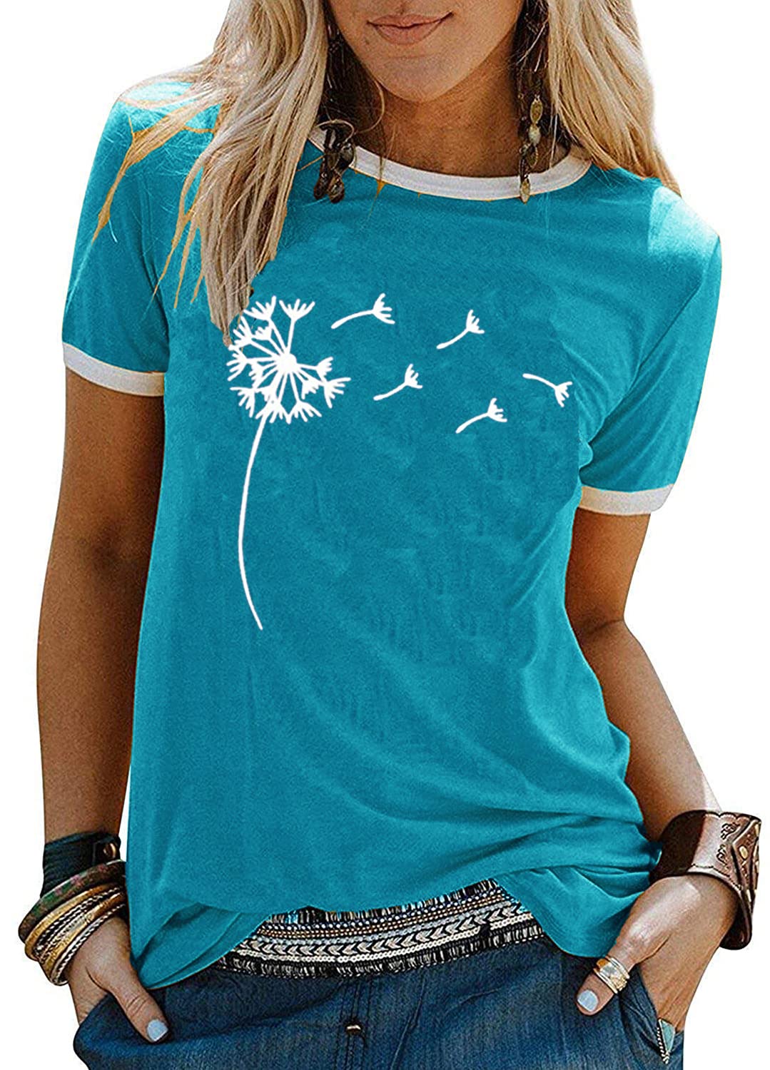 YEXIPO Graphic Tees for Women Short Sleeve Summer Tops Funny Letter Printed Loose Casual T Shirts