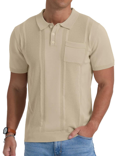 Sailwind Mens Textured Knit Polo Shirts Short Sleeve Summer Collared T Shirt with Pocket