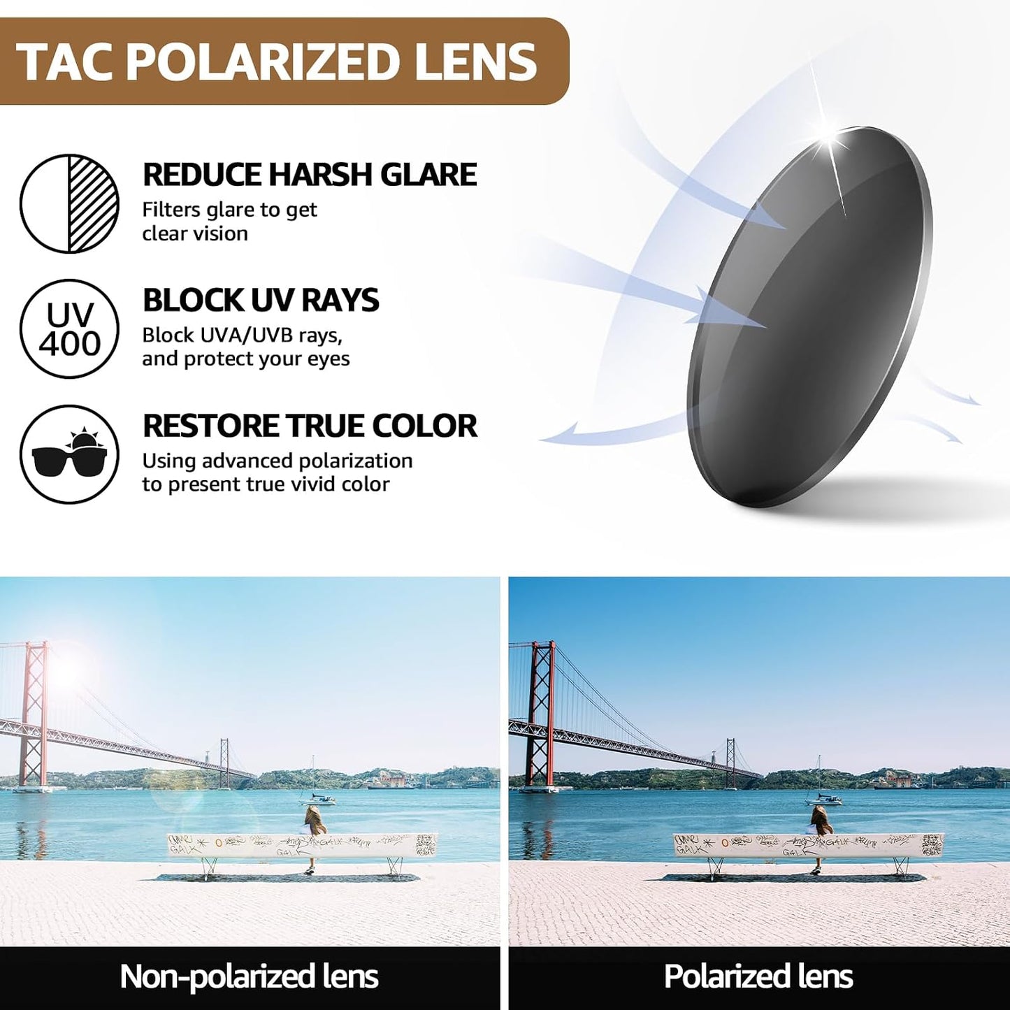 TJUTR Oversized Tangle‑Free Aviator Sunglasses for Women Men, Polarized UV400 Shades, Square Metal Frame with Double‑Bridge