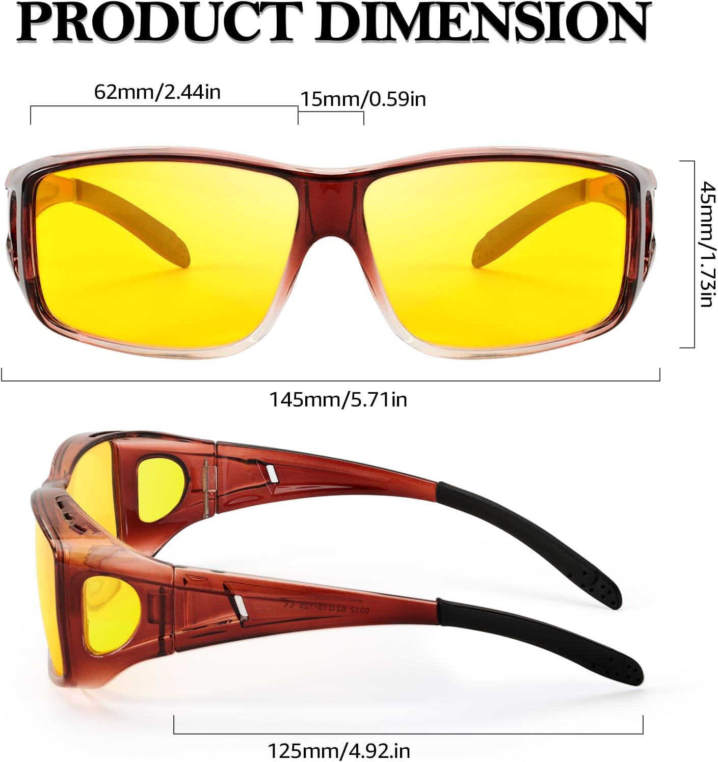 TJUTR Night Vision Driving Glasses Fit Over Eyeglasses for Men Women, Anti-Glare Polarized UV400 Protection Yellow Lens 2612R
