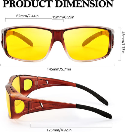 TJUTR Night Vision Driving Glasses Fit Over Eyeglasses for Men Women, Anti-Glare Polarized UV400 Protection Yellow Lens 2612R
