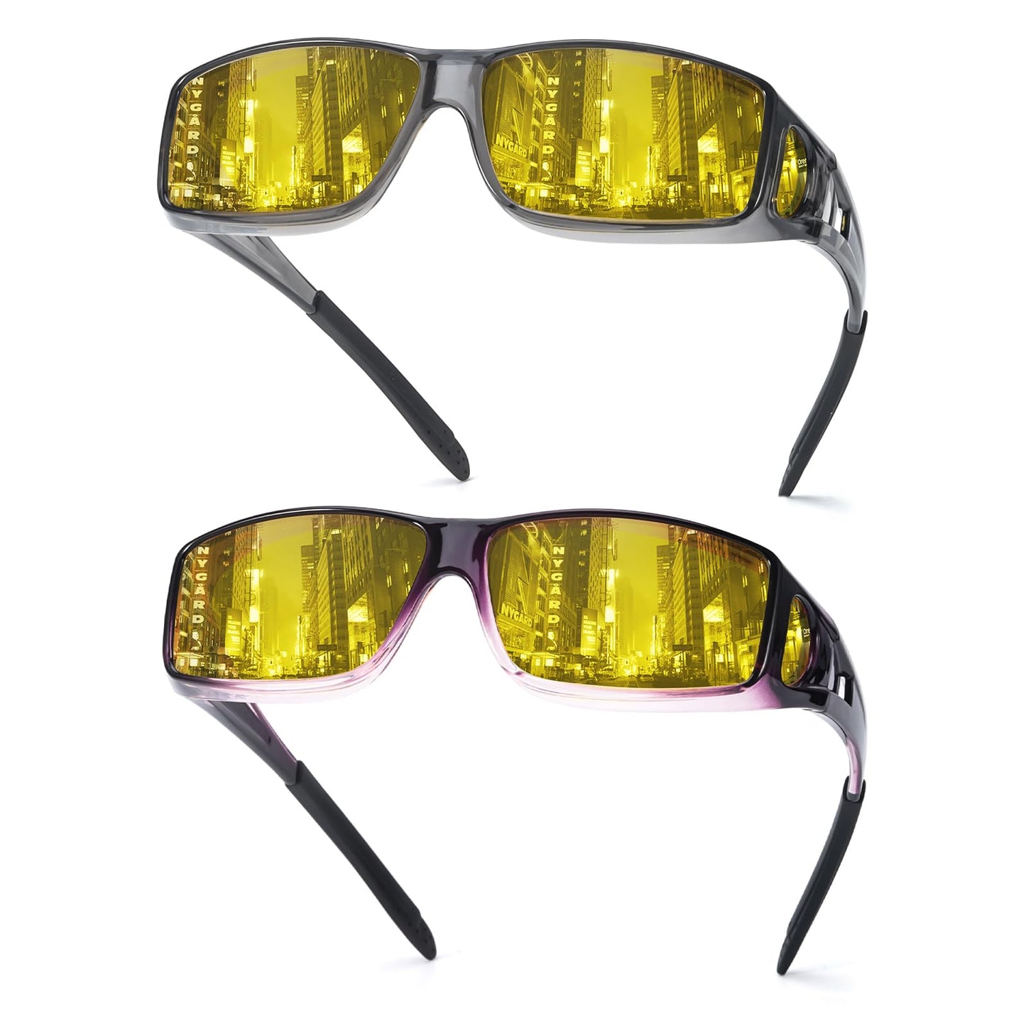 TJUTR Night Vision Driving Glasses Fit Over Glasses for Men Women, Anti Glare Polarized Nighttime Eyeglasses Yellow Lens