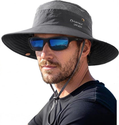 FURTALK Sun Hats for Men Women UPF Sun Protection Breathable Wide Brim | Nylon UV Protection, Breathable Adjustable, 2-in-1 Wide Brim, Packable Water-Resistant, Fishing Hiking Summer