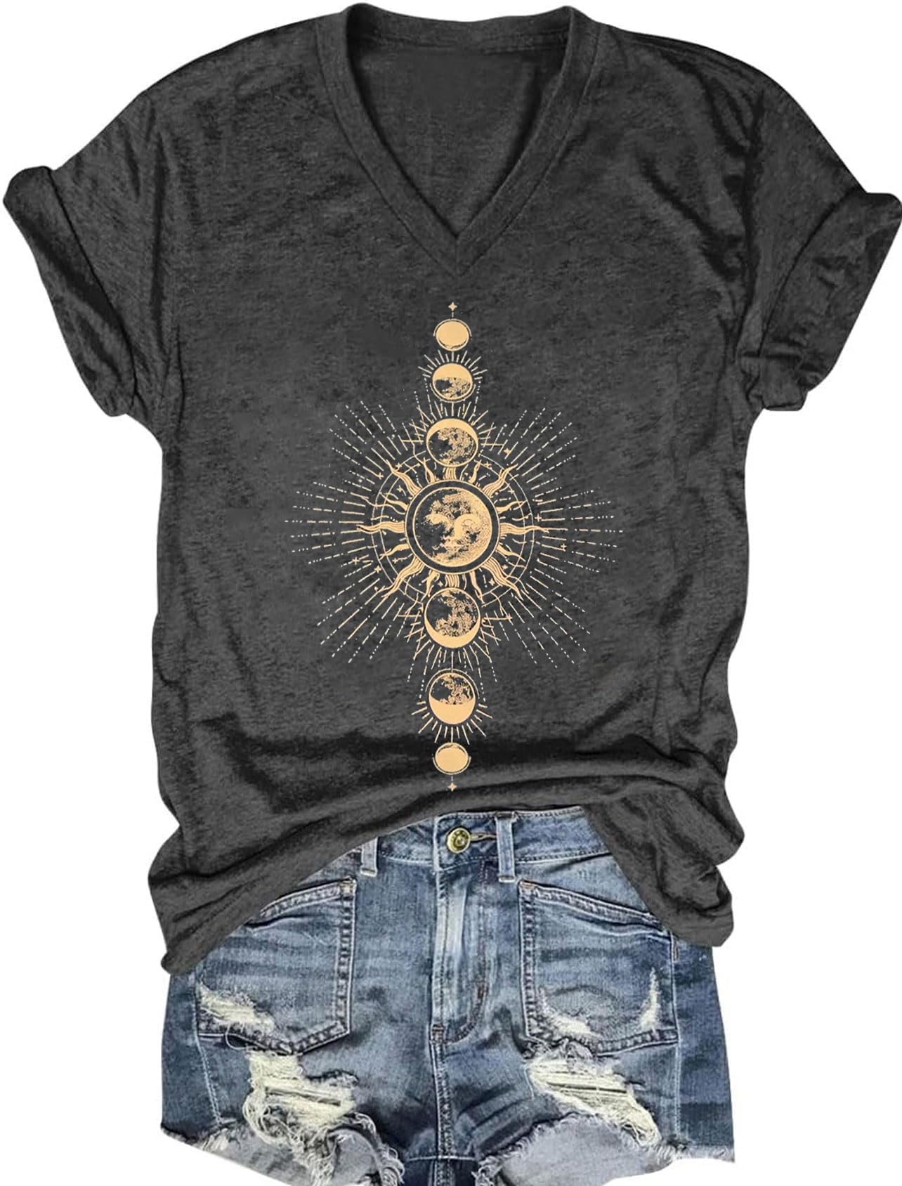 Women's T-Shirts V-Neck Dragonfly Tee Cute Summer Graphic Shirts Vintage Boho Flowers Short Sleeve T Shirt