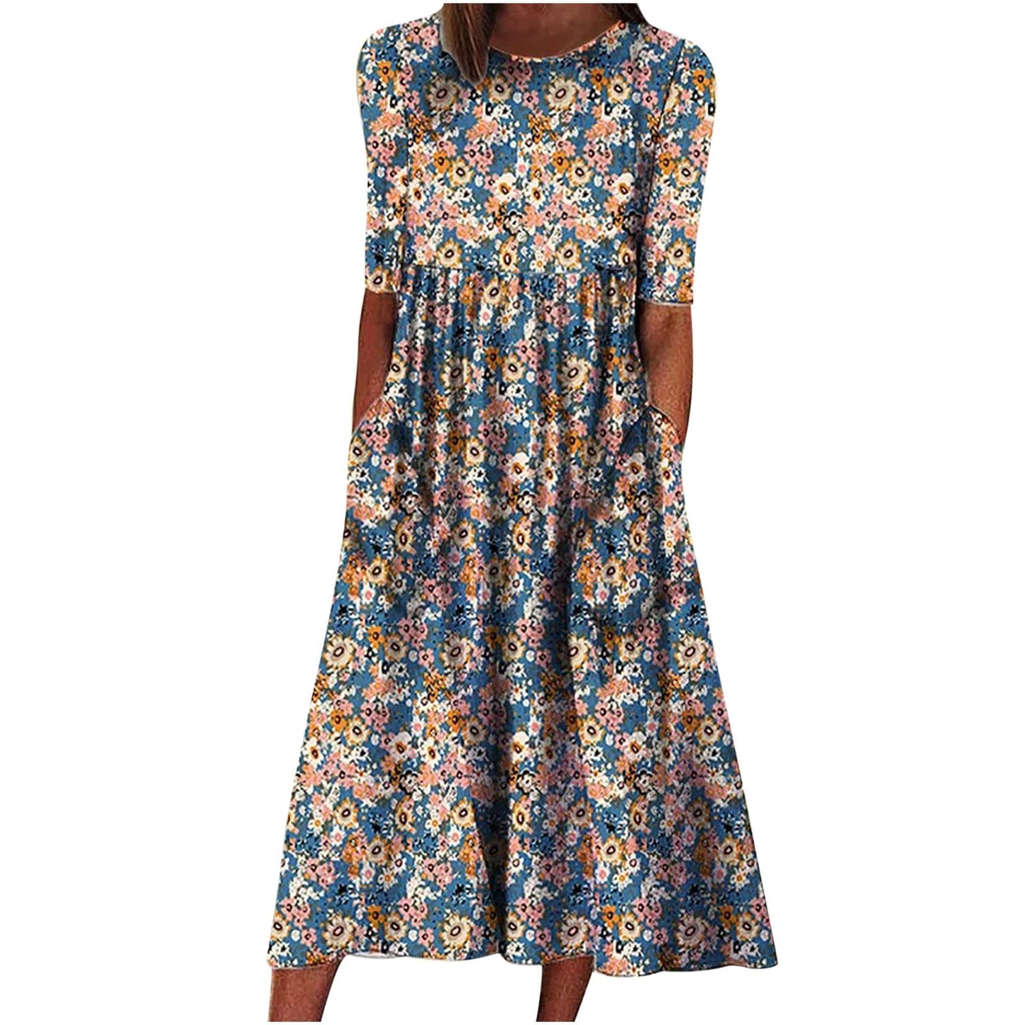 fartey Tshirt Dress for Women 2026 Casual Plus Size Summer Midi Dress Boho Floral Print Loose Flowy Long Dresses with Pockets