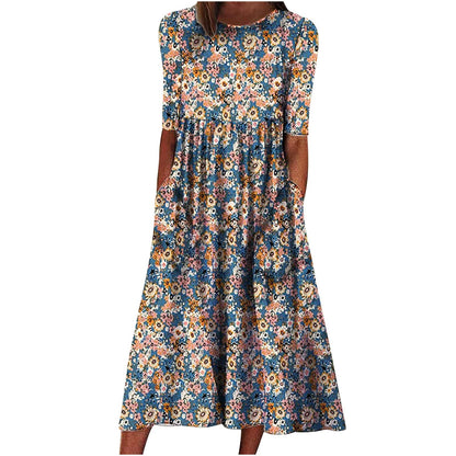 fartey Tshirt Dress for Women 2026 Casual Plus Size Summer Midi Dress Boho Floral Print Loose Flowy Long Dresses with Pockets