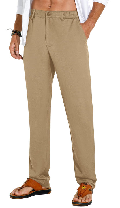 Sailwind Men's Summer Beach Linen Pants Casual Lightweight Elastic Waist Drawstring Loose Pants