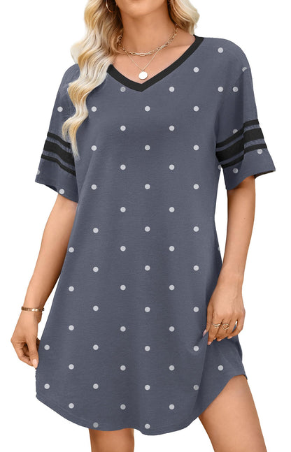WEACZZY Women's Sleep Shirt Short Sleeve Nightgown Loose Fit Breathable | Crew Neck, Soft Polyester Blend Sleepwear, Solid Colors Floral Prints, Pajama Dress, Loungewear, House Casual Daily Wear