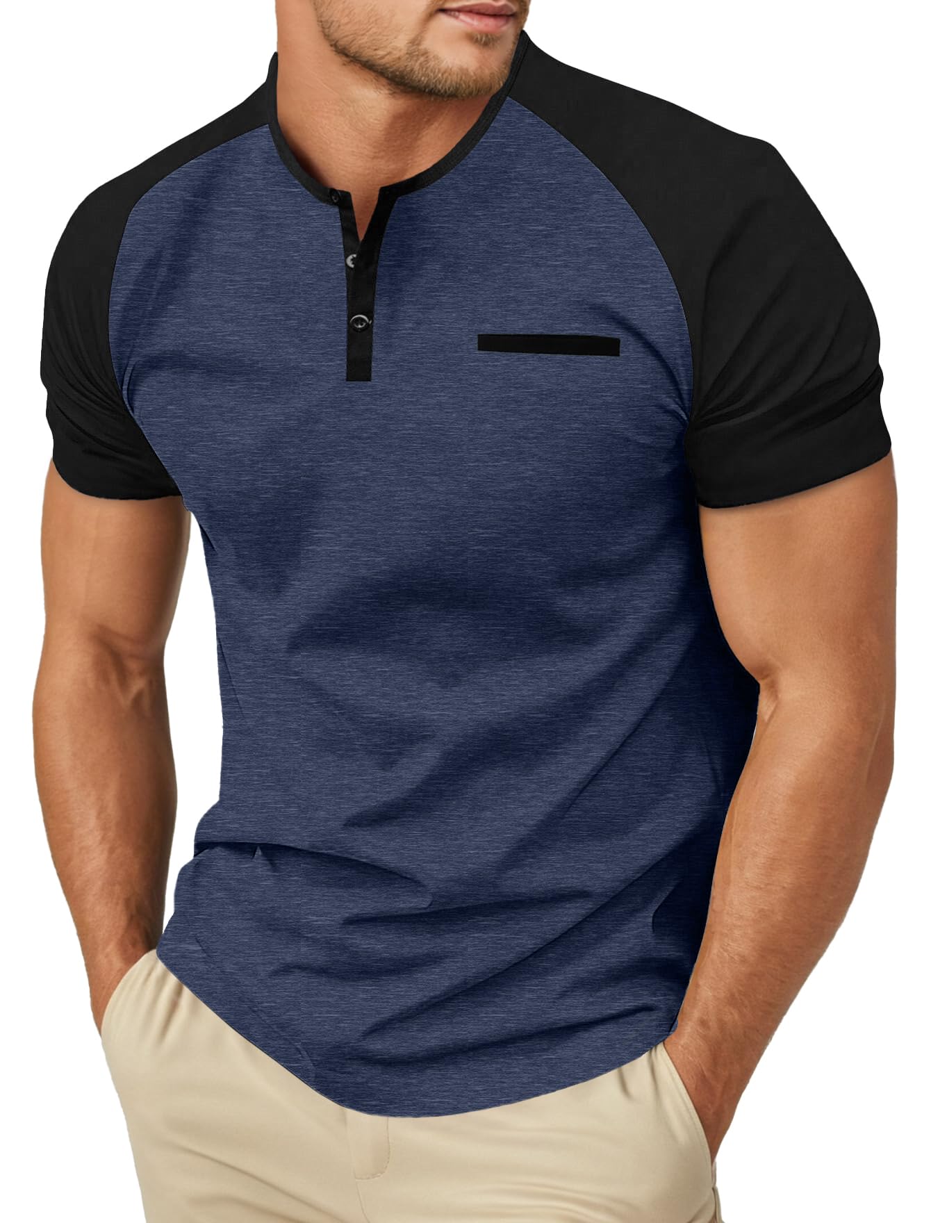 Sailwind Men's Cotton Henley Short Sleeve Casual T-Shirts with Pocket