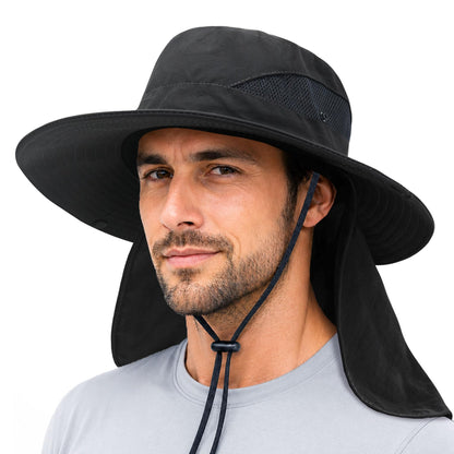 PFFY Sun Bucket Hats for Men Women Fishing Hat UV Protection Wide Brim Beach Safari Hat with Neck Flap