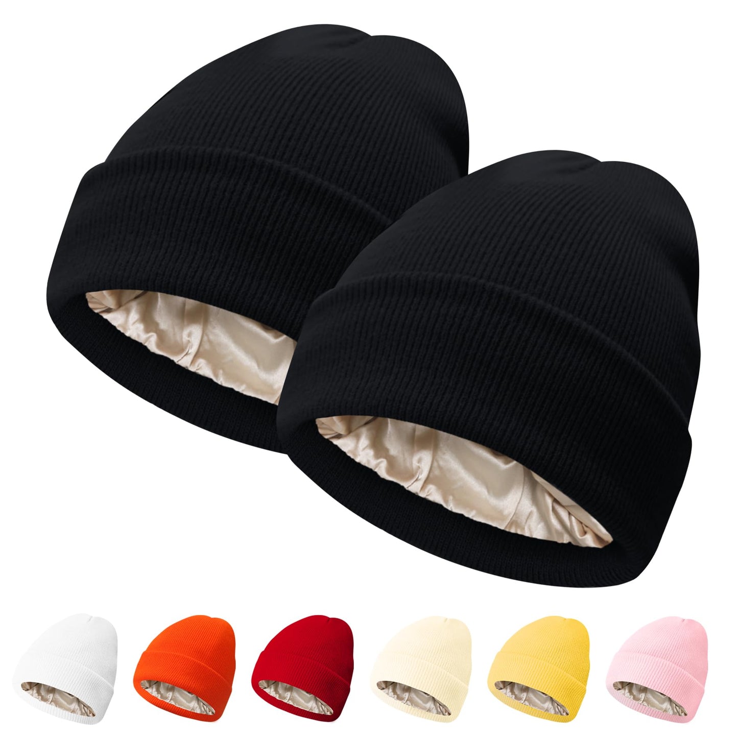PFFY Womens Satin Lined Beanie Hat Silk Lining Winter Hats Beanies for Women Soft Slouchy Beanie Skull Cap