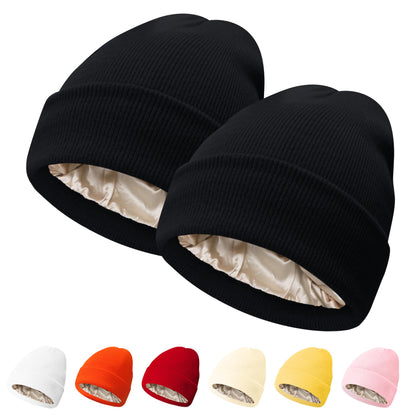 PFFY Womens Satin Lined Beanie Hat Silk Lining Winter Hats Beanies for Women Soft Slouchy Beanie Skull Cap