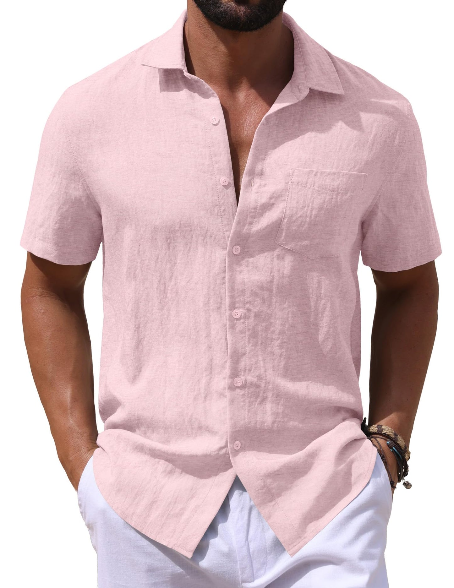 Sailwind Men's Linen Button Down Shirts Short Sleeve Casual Lightwetght Beach Summer Vacation Shirt with Pocket