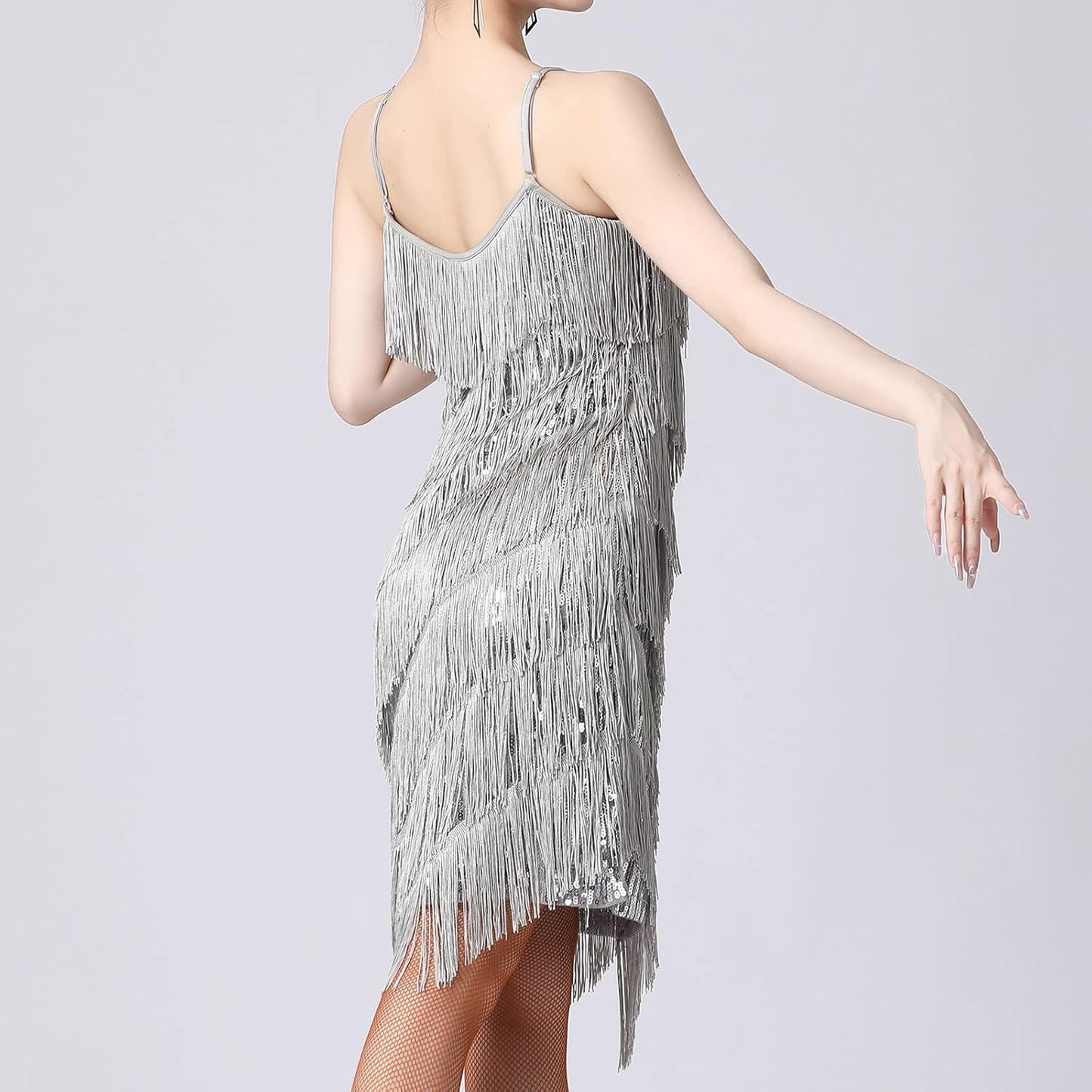 fartey Womens Fringe Dress Spaghetti Strap Sleeveless Tassel Sling Dress Sexy V Neck Backless Cocktail Party Mini Dress