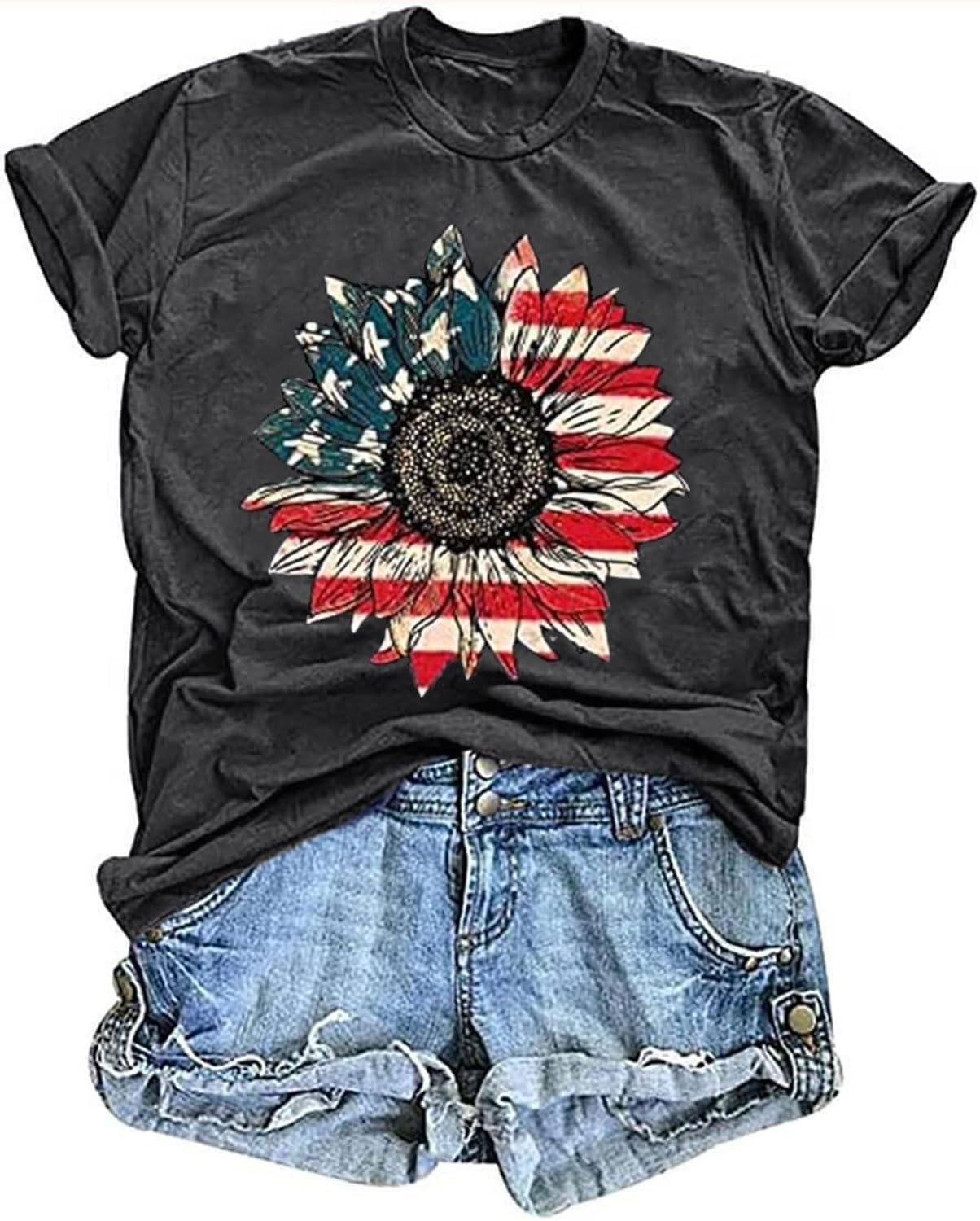 Women's Vintage Floral T Shirt Boho Wildflower Graphic Loose Tees Short Sleeve Casual Tops