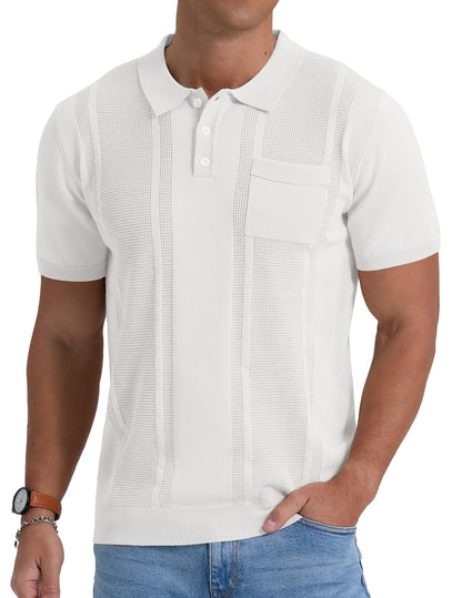 Sailwind Mens Textured Knit Polo Shirts Short Sleeve Summer Collared T Shirt with Pocket