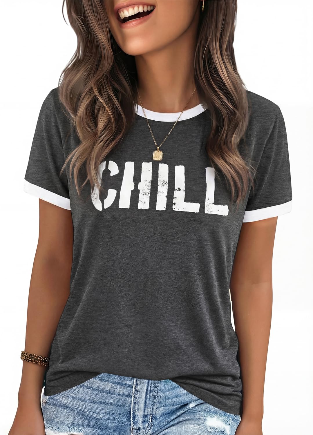 YEXIPO Graphic Tees for Women Short Sleeve Summer Tops Funny Letter Printed Loose Casual T Shirts