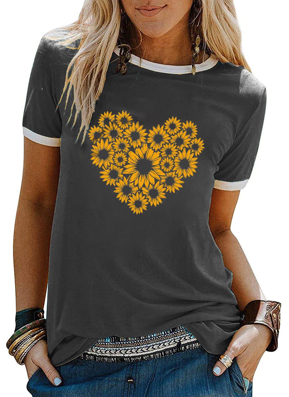 YEXIPO Graphic Tees for Women Short Sleeve Summer Tops Funny Letter Printed Loose Casual T Shirts