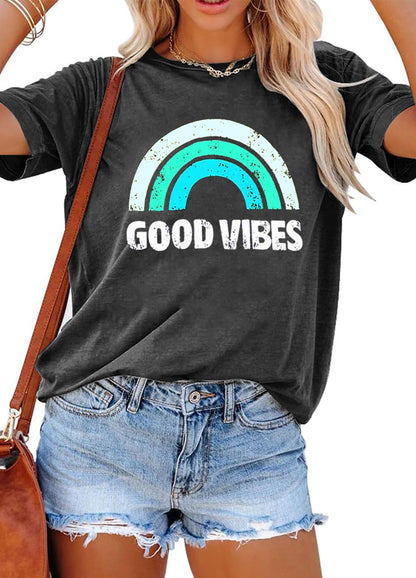 YEXIPO Womens Graphic Tees Short Sleeve Summer Tops Funny Letter Print Crew Neck Casual Loose Cute T Shirts