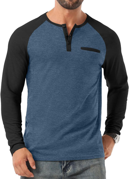 Sailwind Mens Cotton Henley Shirts Long Sleeve Casual T-Shirts Lightweight Button Pullover Shirts with Pocket