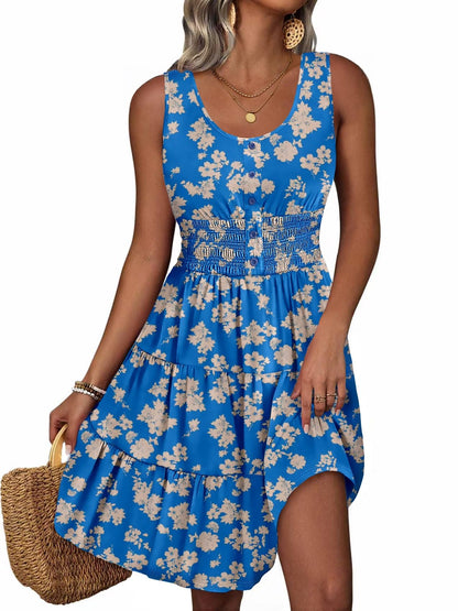 Summer Dresses for Women Casual Sleeveless Sundresses Elastic Waist Mini Sun Dress
