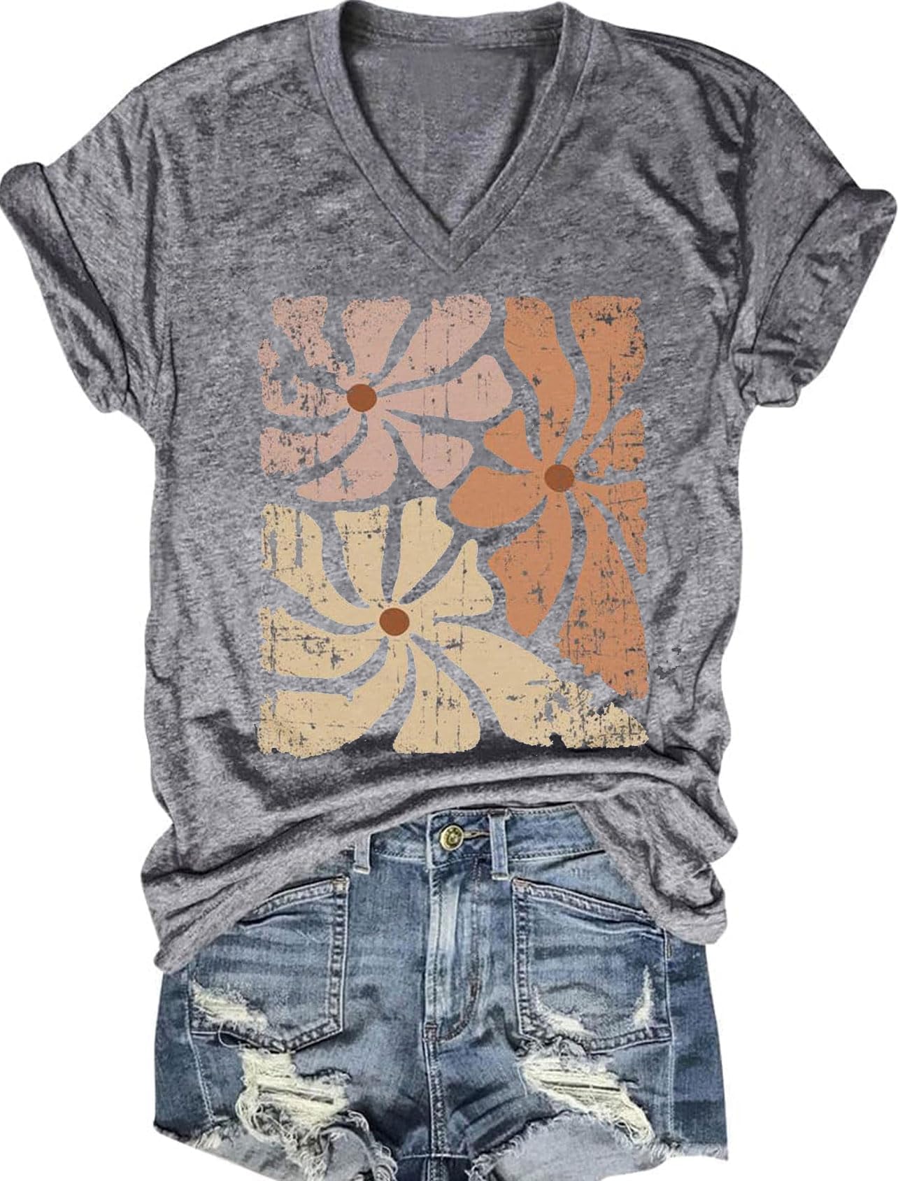 Women's T-Shirts V-Neck Dragonfly Tee Cute Summer Graphic Shirts Vintage Boho Flowers Short Sleeve T Shirt