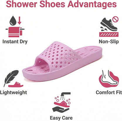 Shower Shoes for Men and Women,Non-Slip Quick-Dry Bath Slippers with Drain Holes,Lightweight Pool, Gym, Bathroom & College Dorm Sandals