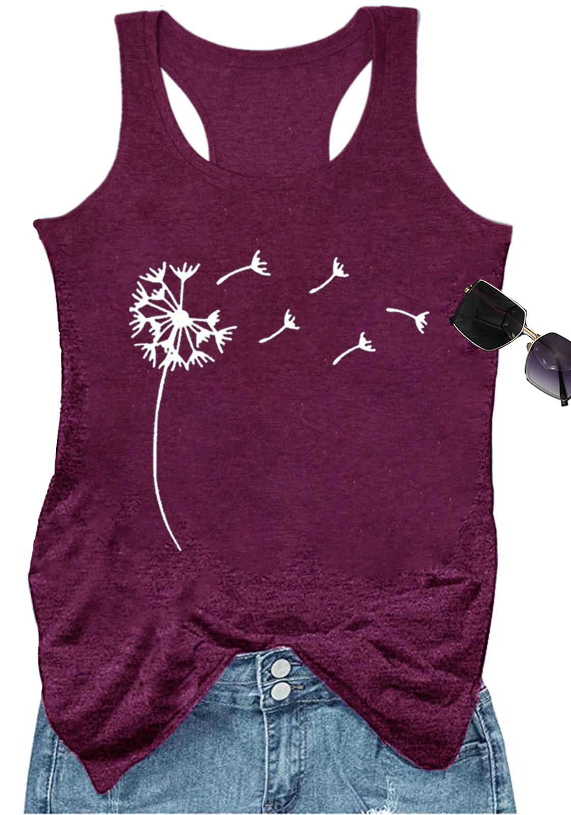 YEXIPO Womens Graphic Tank Tops Racerback Summer Tops Casual Loose Workout Tanks Beach Vacation Sleeveless Shirt Tank Top