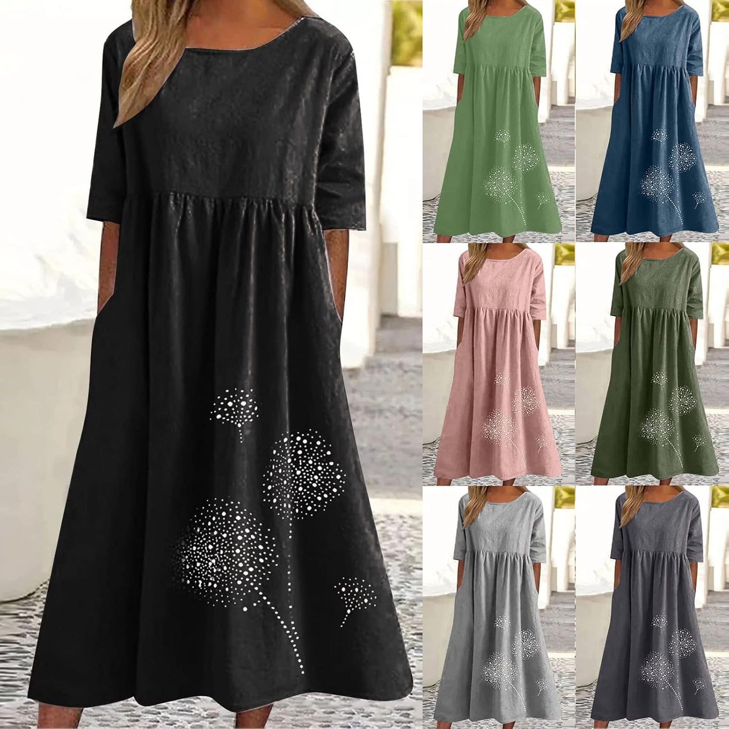 fartey Tshirt Dress for Women 2026 Casual Plus Size Summer Midi Dress Boho Floral Print Loose Flowy Long Dresses with Pockets