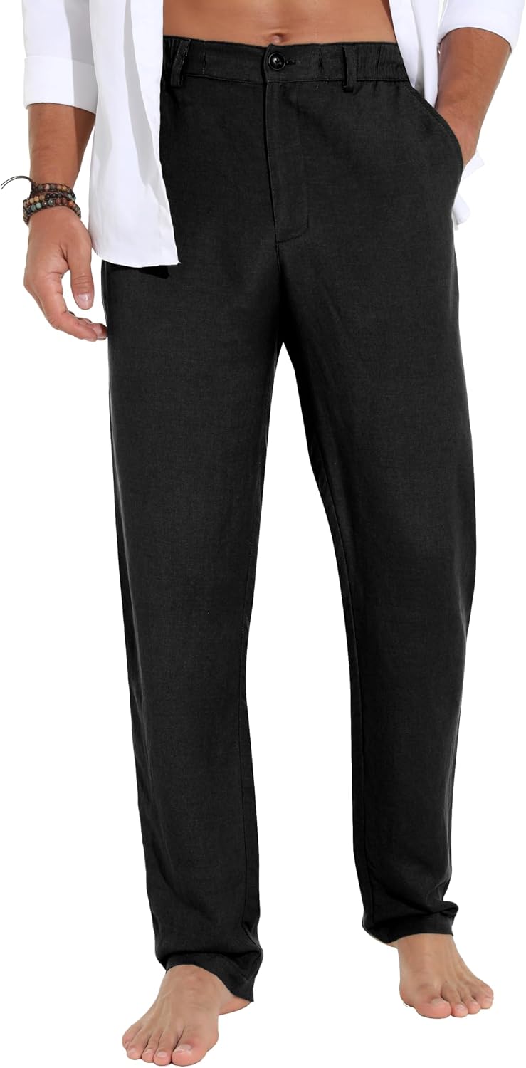 Sailwind Men's Summer Beach Linen Pants Casual Lightweight Elastic Waist Drawstring Loose Pants