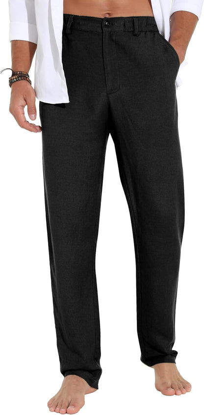 Sailwind Men's Summer Beach Linen Pants Casual Lightweight Elastic Waist Drawstring Loose Pants