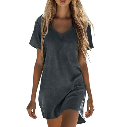 Summer Dresses for Women 2026 Linen Tshirt Dress Casual Beach Vacation Outfits Cotton Boho Short Sleeve Sundresses