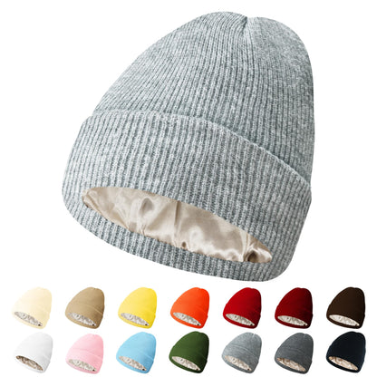 PFFY Womens Satin Lined Beanie Hat Silk Lining Winter Hats Beanies for Women Soft Slouchy Beanie Skull Cap