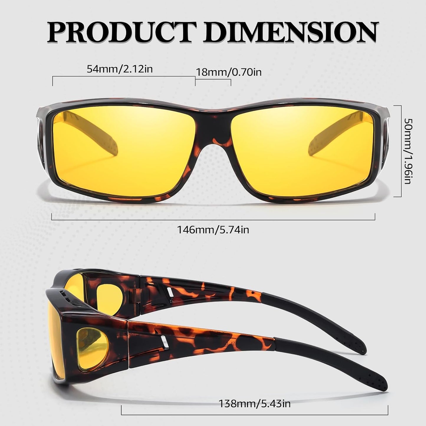 TJUTR Night Vision Driving Glasses Fit Over Glasses for Men Women, Anti Glare Polarized Nighttime Eyeglasses Yellow Lens