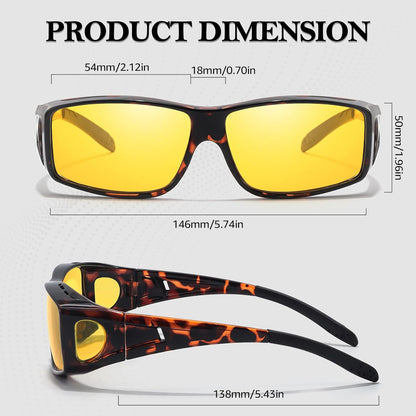 TJUTR Night Vision Driving Glasses Fit Over Glasses for Men Women, Anti Glare Polarized Nighttime Eyeglasses Yellow Lens