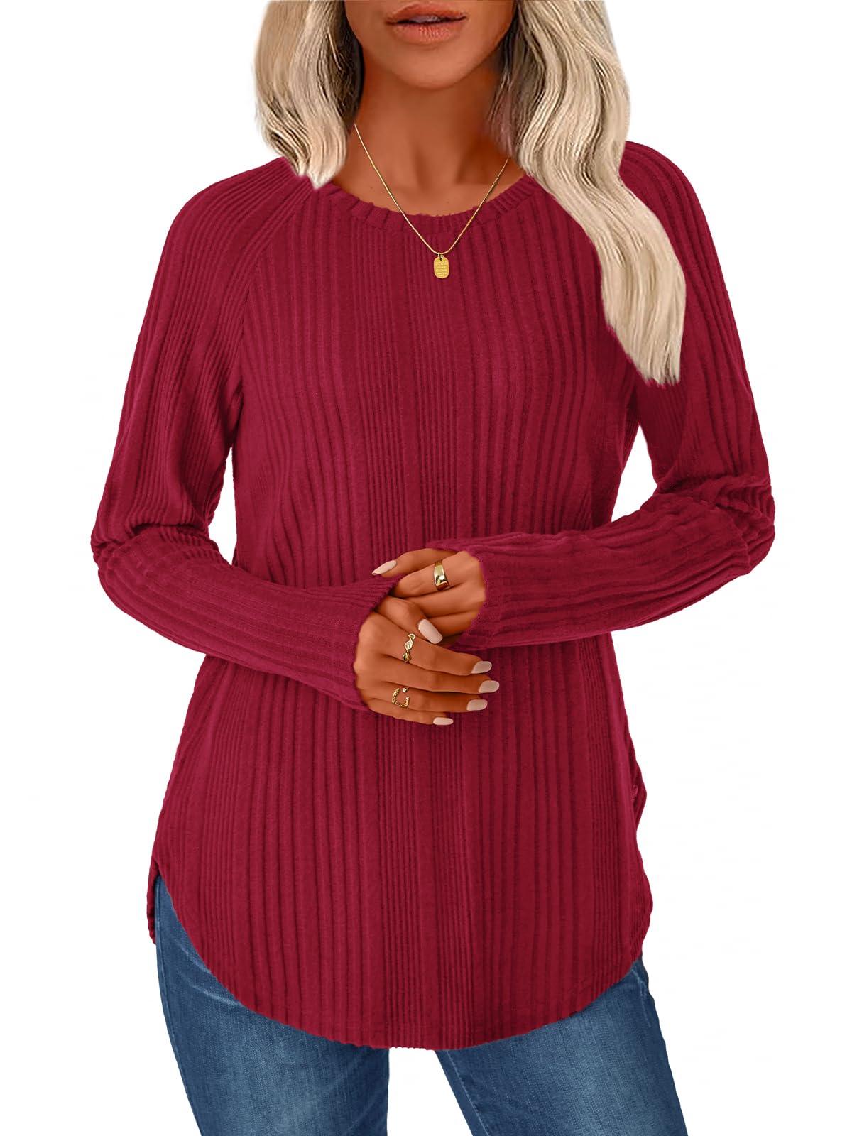 NORACORA Long Sleeve Shirts for Women Crew Neck Tunic Tops Loose Fit Lightweight Pullover Sweaters Trendy 2025