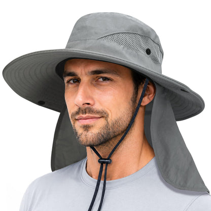 PFFY Sun Bucket Hats for Men Women Fishing Hat UV Protection Wide Brim Beach Safari Hat with Neck Flap