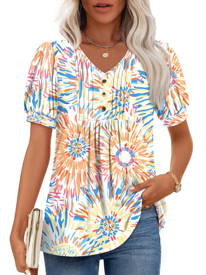Findsweet Women's Summer Tunic Tops Casual Dressy Blouses Short Sleeve Shirts M-4XL