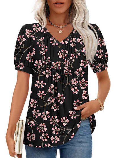 Findsweet Women's Summer Tunic Tops Casual Dressy Blouses Short Sleeve Shirts M-4XL