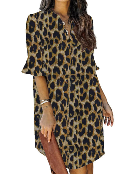 QACOHU Summer Dresses for Women V Neck Ruffle Short Sleeve Casual Shift Dress