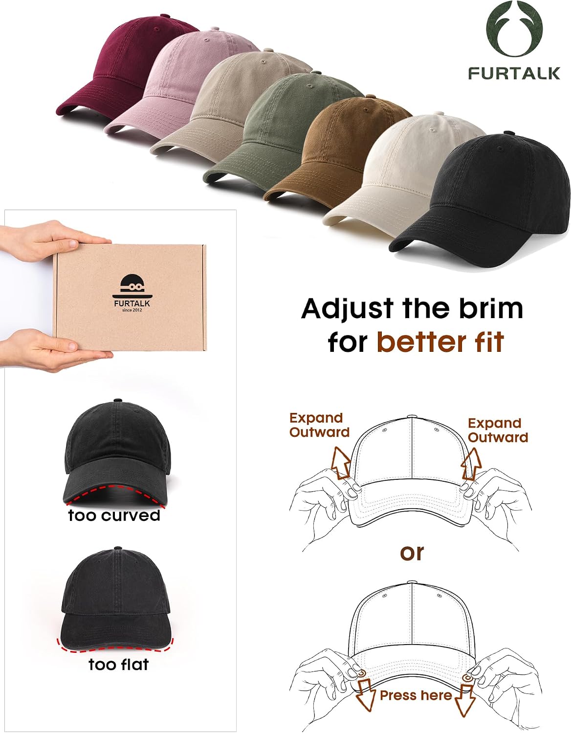 FURTALK Unisex Vintage Washed Unstructured Baseball Cap Washed Cotton Adjustable Dad Hat