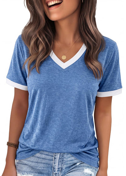 YEXIPO Womens T Shirts Graphic Tees Spring Short Sleeve V Neck Funny Letter Print Casual Loose Cute Summer Tops