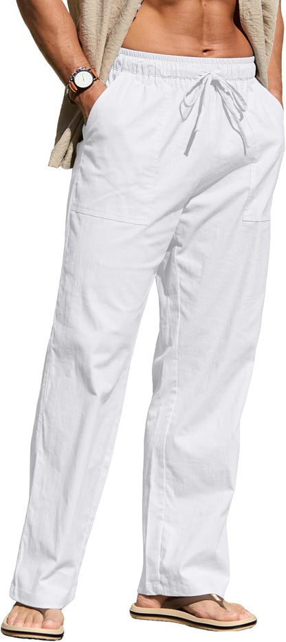 Sailwind Men's Casual Linen Pants Beach Summer Loose Fit Elastic Waist Drawstring Pants Lightweight Linen Trousers
