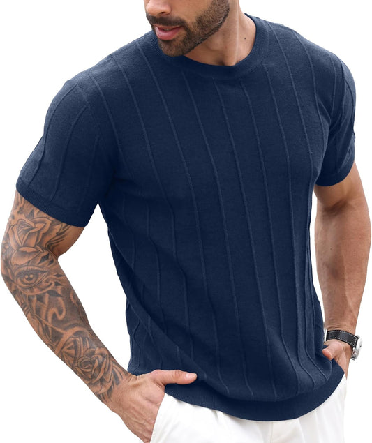 Sailwind Mens Knit Sweater Shirts Short Sleeve Casual Ribbed Pullover T-Shirts