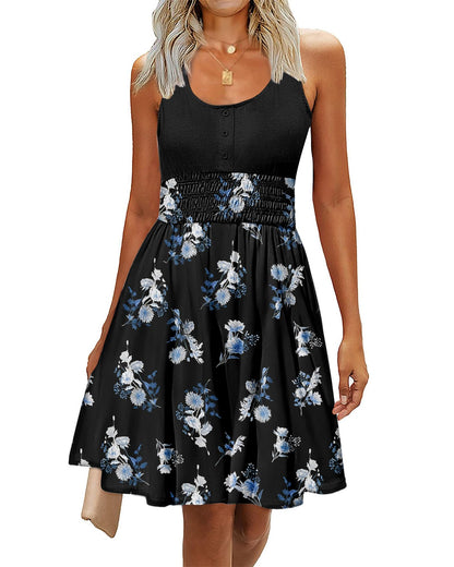 Summer Dresses for Women Casual Sleeveless Sundresses Elastic Waist Mini Sun Dress