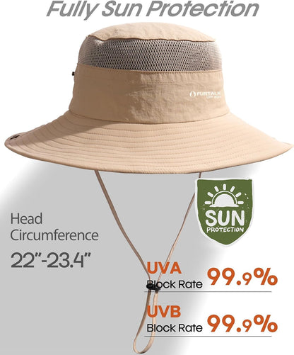 FURTALK Sun Hats for Men Women UPF Sun Protection Breathable Wide Brim | Nylon UV Protection, Breathable Adjustable, 2-in-1 Wide Brim, Packable Water-Resistant, Fishing Hiking Summer