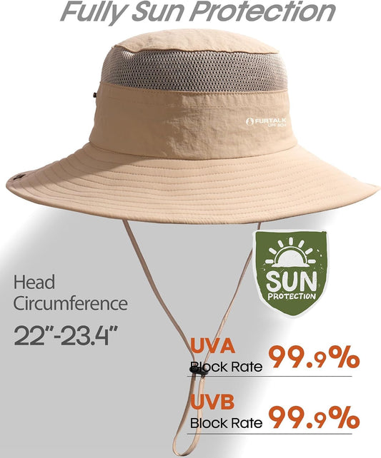 FURTALK Sun Hats for Men Women UPF Sun Protection Breathable Wide Brim | Nylon UV Protection, Breathable Adjustable, 2-in-1 Wide Brim, Packable Water-Resistant, Fishing Hiking Summer