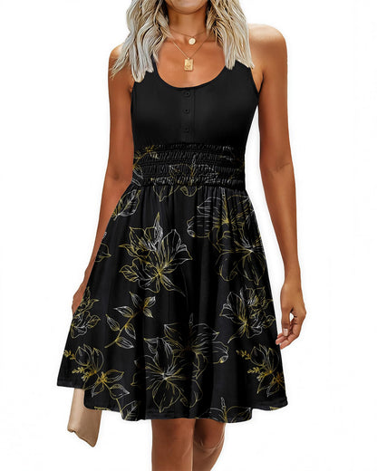 Summer Dresses for Women Casual Sleeveless Sundresses Elastic Waist Mini Sun Dress